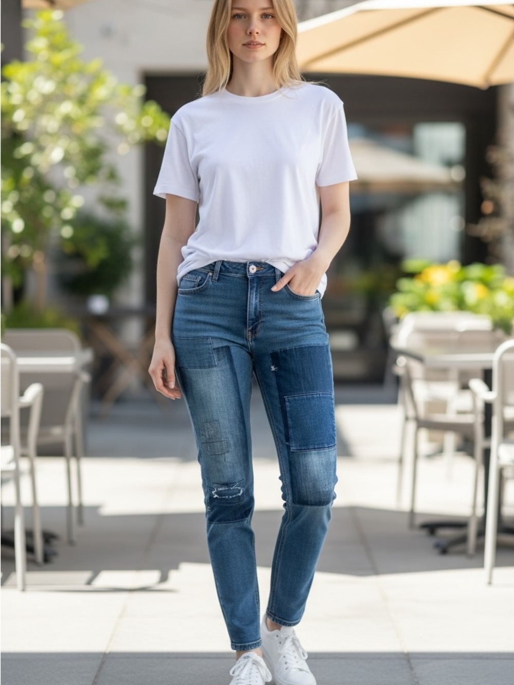 TOMMY HILFIGER Jean's Y2K Patchwork Straight leg stretch Size 10